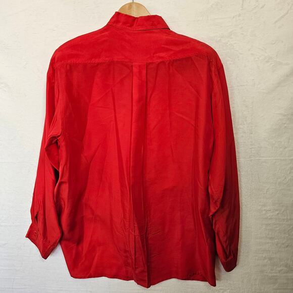 Women's Vintage 100% Silk Button Up Red Shirt Sz Large Shoulder Pads 80s 90s - Picture 4 of 10